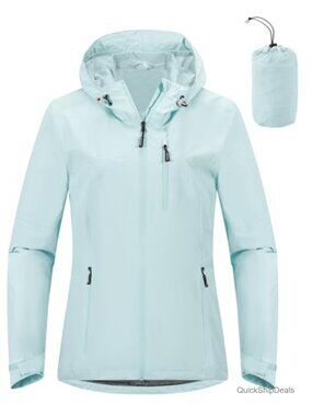 Women's Packable Waterproof Rain Jacket Hooded Cycling Running